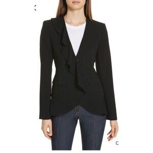 Cinq à Sept Black Lanier Ruffle Blazer Size 4 | Designer Quiet Luxury Old Money
